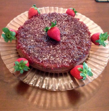 Voilà! I frosted this with strawberry jam and garnished it accordingly. 